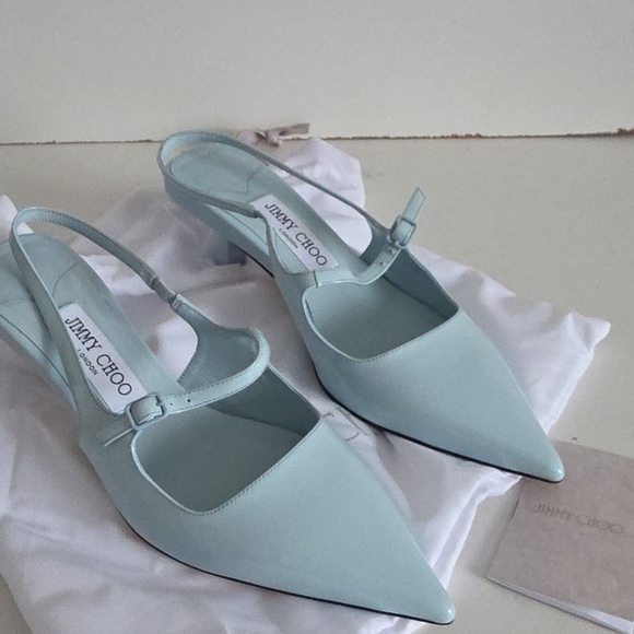 NIB JIMMY CHOO | Didi 45 patent leather slingback pumps HEELS Ice Blue SZ 38 - Picture 3 of 8